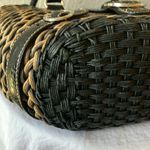 Brighton : Black/ Brown Wicker Shoulder Bag- Silver tone- Leather Trim- wear Photo 4