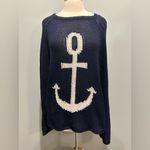 My Michelle Nautical Coastal Navy White Anchor Open Knit Oversized Lightweight Sweater XL Photo 2