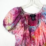 Denim & Co XS Top Handmade Tie Dye Eyelet Button Down Babydoll Y2K Boho 1616 Pink Photo 3