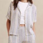 Banana Republic NWT  Factory Linen Button Front Collared Shirt Stripe Ivory XXL Photo 0