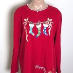 White Stag  Stockings Happy Holiday Sweater Top Red Photo 0