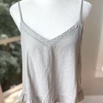 Aerie Light Gray Linen Cropped Loose Fit Ruffle Hem Cami Tank Sz Medium Photo 0
