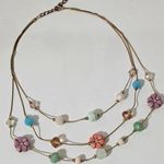Mixit  Gold Pastel Forget Me Not Enamel & Bead Triple Strand Necklace Photo 0