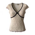 Thirty Thirty La Romantic Top Ivory Suede Black Trim Cottagecore Croquette XS White Photo 1