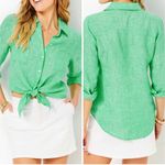 Lilly Pulitzer  Linen Long Sleeve Button Down Shirt in Sea View Photo 1