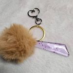 Beautiful Beacons Purple Sparkle Resin Dangle with Tan Fluff Purse Charm Photo 2
