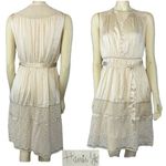 Hanii Y cream Silk sleeveless belted dress buttoned chest & lace size small Photo 1