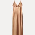 ZARA  maxi dress bodycon slip satin ruffle carmel evening wedding cocktail Photo 18