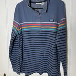 LL Bean Blue Rainbow Striped Rugby Lightweight Cotton Snap Pullover XL Photo 0