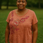 st. john's bay Women Large Orange Floral Sequins Shirt Casual Summer Vacation Photo 0