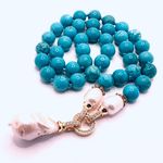 Handmade Genuine Turquoise Necklace With Large Natural Baroque Pearl Pendant Photo 8