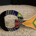 Chico's Chico’s Black Leather Painted Metal Medallion Clasp Adjustable Belt Photo 1