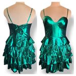 None Metallic Green Ruffle Tiered Corset Mini Dress Sleeveless Sweetheart Neckline Photo 1