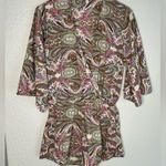 Elan  Sanibel Beach Romper Tan Pink Paisley Shorts One Piece Vacation Resortwear Photo 0