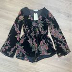 Band of Gypsies NWT Black and Pink Floral velvet Jumpsuit Photo 6