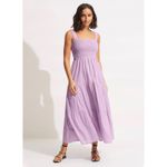 Seafolly Australia Lilac Boathouse Dress 100% Cotton Lined Smocked Airy Large Purple Photo 8