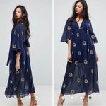 Stevie May Embroidered Leaf Dress V Neck, Lined, Empire Waist Open Back Size XS Blue Photo 12