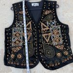 Vintage 90s Effeci Black Velvet Beaded Sequin Open Front Vest. Size undefined Photo 10