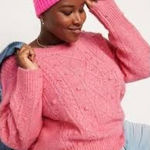 Old Navy  Pink Cable Knit Pom Pom Sweater Womens Long Sleeve Crew Neck Photo 0
