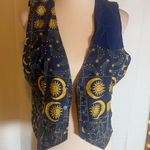 Vintage Celestial Sun Moon Vest Unisex Boho Astrology Print Button Velcro Front Blue Photo 0