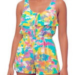 R•89 Watercolor Silk Ruffle Romper Pastel NWOT Size S Pink Photo 0