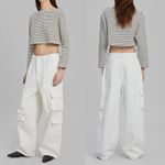 The Frankie Shop Hailey Denim Oversized Cargo Pants in White Size Small White Photo 1