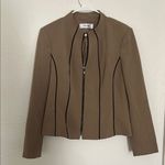 Jones Studio Camel Brown Zip Up Pleated Blazer Jacket with Black Accents Photo 0