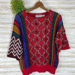 Vintage Rainbow Color Open Knit Half Sleeve Sweater Tee Size M Photo 0
