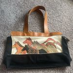 Laurel Busch vintage native horse canvas tote leather straps Photo 3