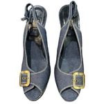 Biba Denim Peep Toe Buckle Heels Sz 41 NWOB Blue Photo 1