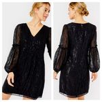 Lilly Pulitzer  Cleme Long Sleeve Silk Mini Dress in Metallic Black Photo 1