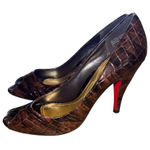 Unlisted  Brown Croc-Embossed Peep-Toe Heels Photo 0