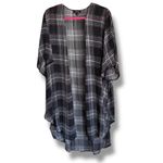 Torrid  Memory Plaid Shirttail‎ Kimono Lightweight Sheer Blue Beige Wine 1 1X Photo 4