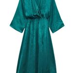 ZARA NWT Teal Satin Effect V-Neck Midi Dress Festive Holiday Photo 4