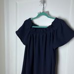 Pleione Women's Navy Blue Off The Shoulder Swing Ruffle Mini Dress Size Medium Photo 1