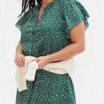 Gap  green ditzy floral mini dress button front w/pockets flutter‎ sleeve Photo 0