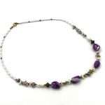 Faux Pearl, peridot shell purple beaded necklace Photo 7