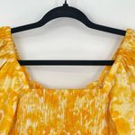 Open Edit  Womens Yellow Floral Peasant Blouse Square Neck Smocked Cottage XS Photo 5