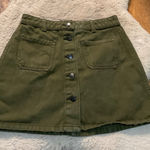 Bershka  Skirt Button Front Size‎ 4 Olive Green Front Pockets Denim Mini A Line Photo 0