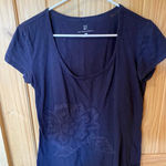 New York & Co. navy blue shirt with flower detail size medium Photo 0