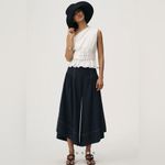 Anthropologie  Navy Linen Extended Waist Pants Wide Leg Culotte Ankle Pant 14 NWT Photo 2