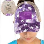 NWT American Flag Criss Cross Ponytail Hat Tie Dye Purple Star Print Photo 0