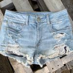 American Eagle AEO Hi-Rise Shortie distressed crochet pocket Jean Shorts Size 4 Photo 0