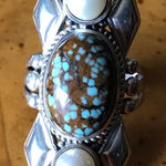 Royston Blue Horizon Turquoise White Pearl Sterling Silver Ring Size 7 Photo 0