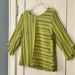 Habitat  blouse 3/4 sleeve size small green striped asymmetric lagenlook artsy Photo 2