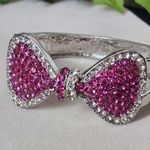 Silver with Pink and Clear CZ Bow Clamper Hinge Bling Bracelet Photo 1