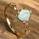 Iridescent Oval Cut Opal & Sparkling Cubic Zirconia Ring Size 7 Gold Photo 1
