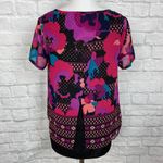 Dana Buchman  Sheer Overlay Floral Print Blouse Short Sleeve Scoop Neck Top #‎ Photo 1