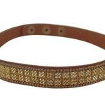 Brown leather square yellow crystal snap choker Photo 0