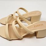 Schutz NEW Olly Mid Block Nappa Leather Strappy Sandal Cream White 10.5 Photo 3